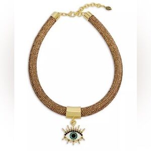 NWT Kurt Geiger Signature Evil Eye Pendant Collar Rope Necklace, 16"